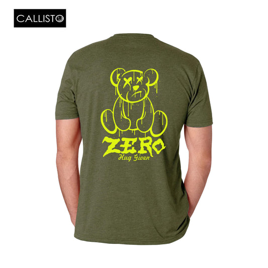Zero Hugs Given Bear T-shirt - Print on Back